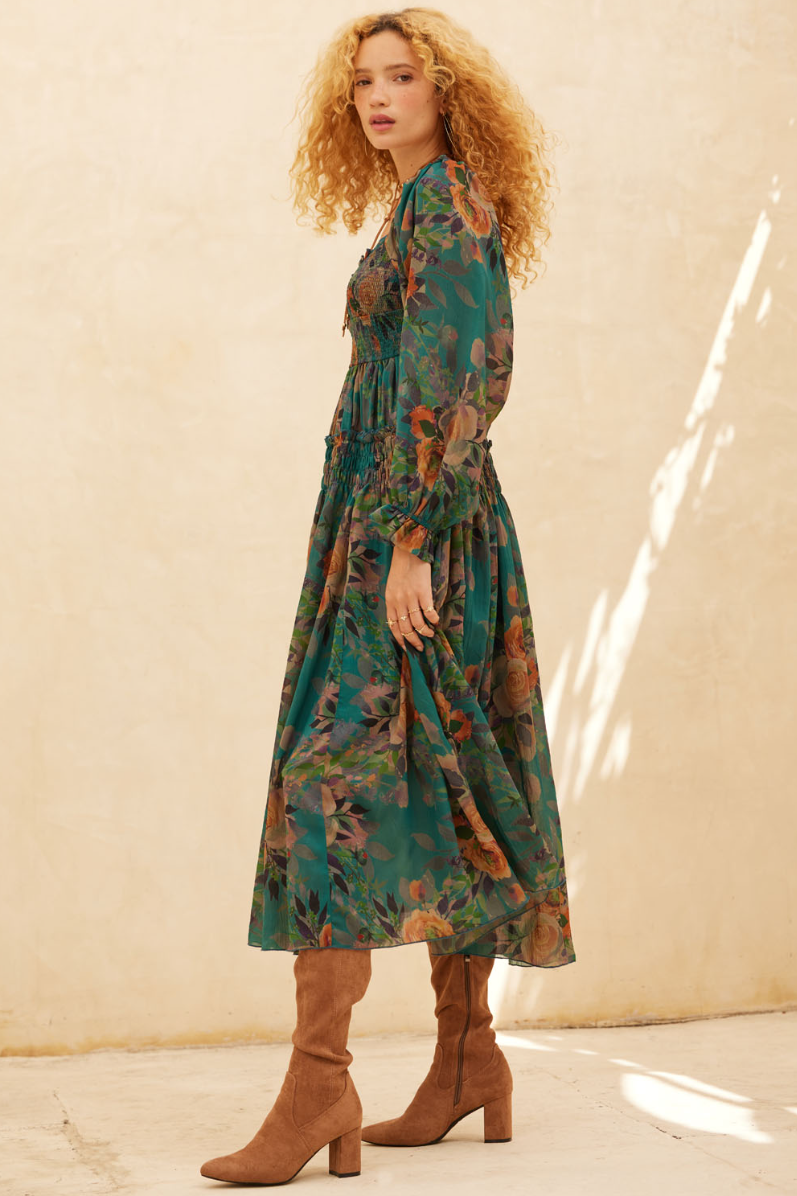 •MINERVA 🜄• bishop sleeve smocked midi dress