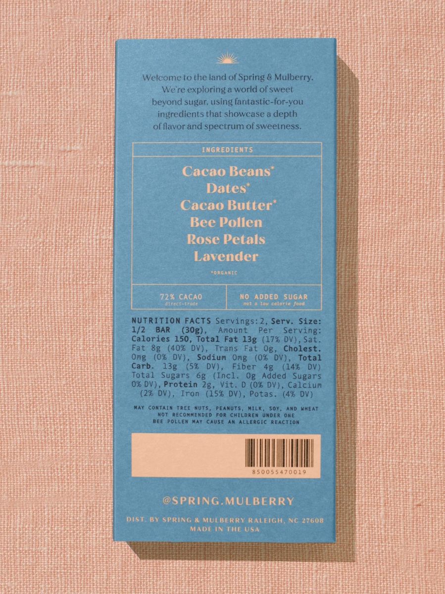 •LAVENDER ROSE• date-sweetened chocolate bar