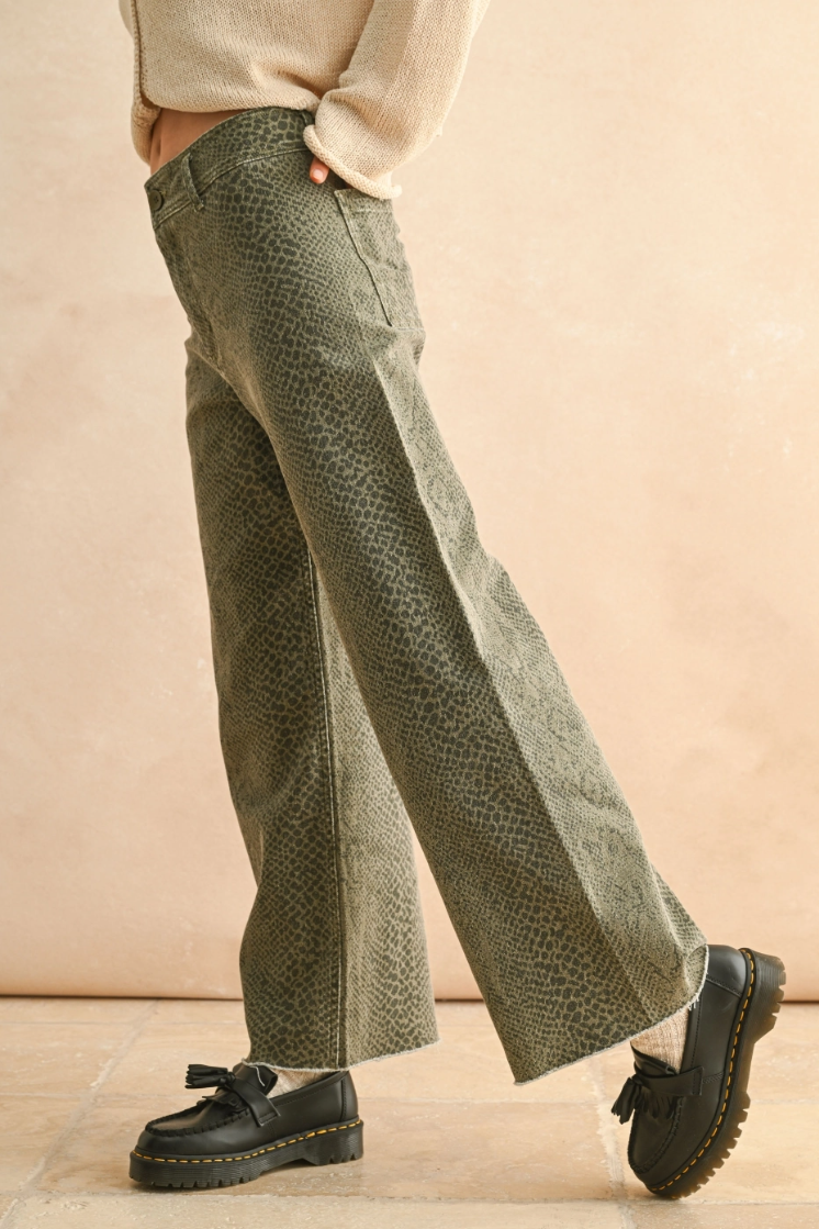 •NAGINI• olive snake print denim pants