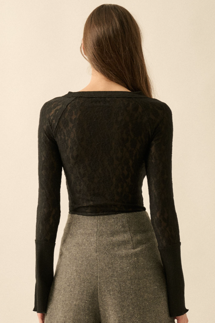 •CORINNE• floral lace henley top