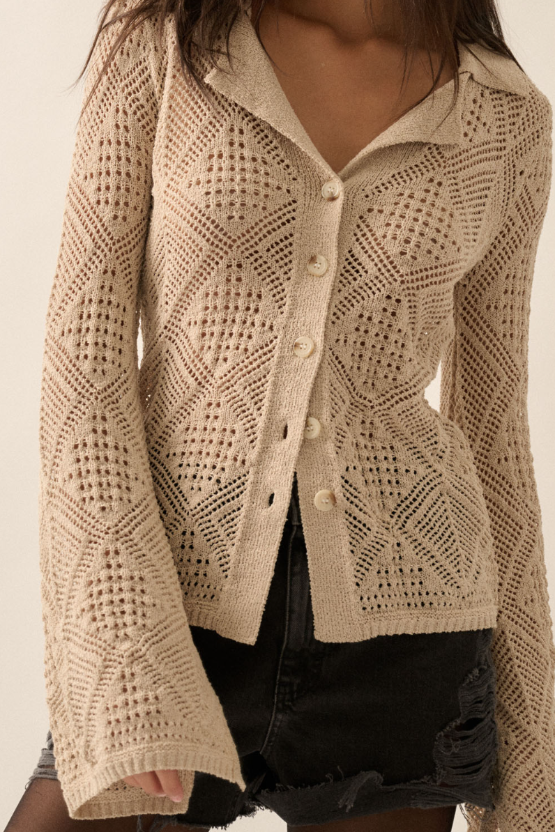 •MONTANA• pointelle crochet knit cardigan / top