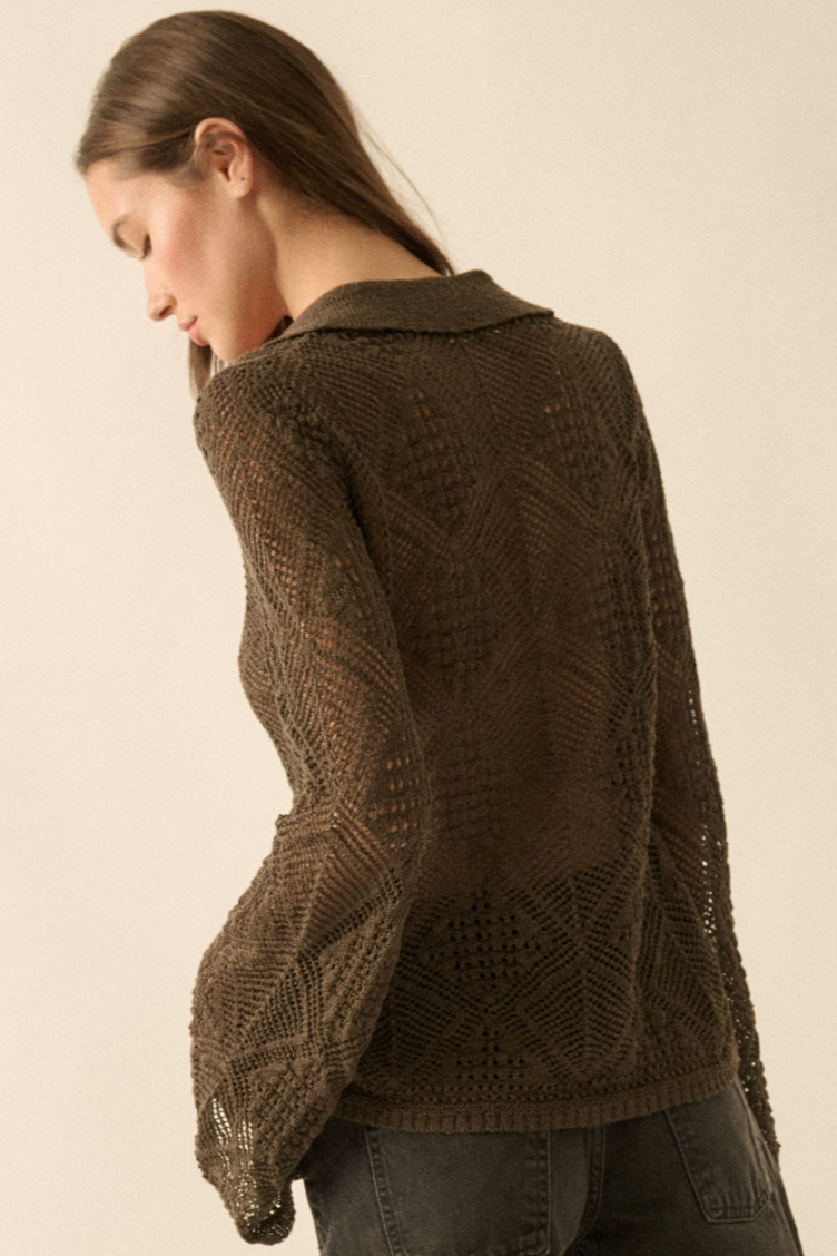 •MONTANA• pointelle crochet knit cardigan / top