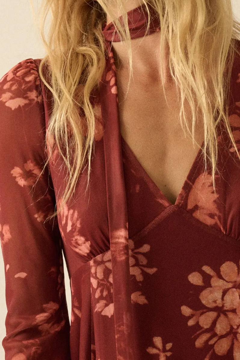 •SELENE• floral mesh smocked mini dress