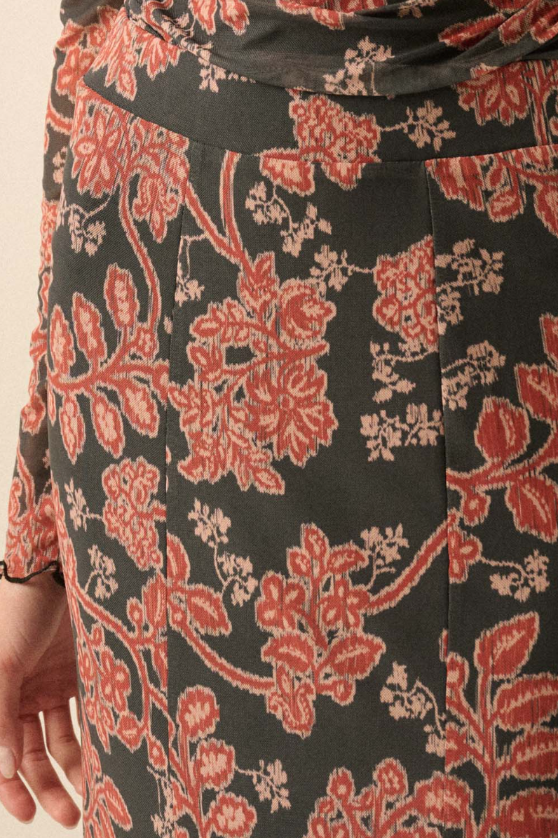 •MEI• floral mesh maxi skirt