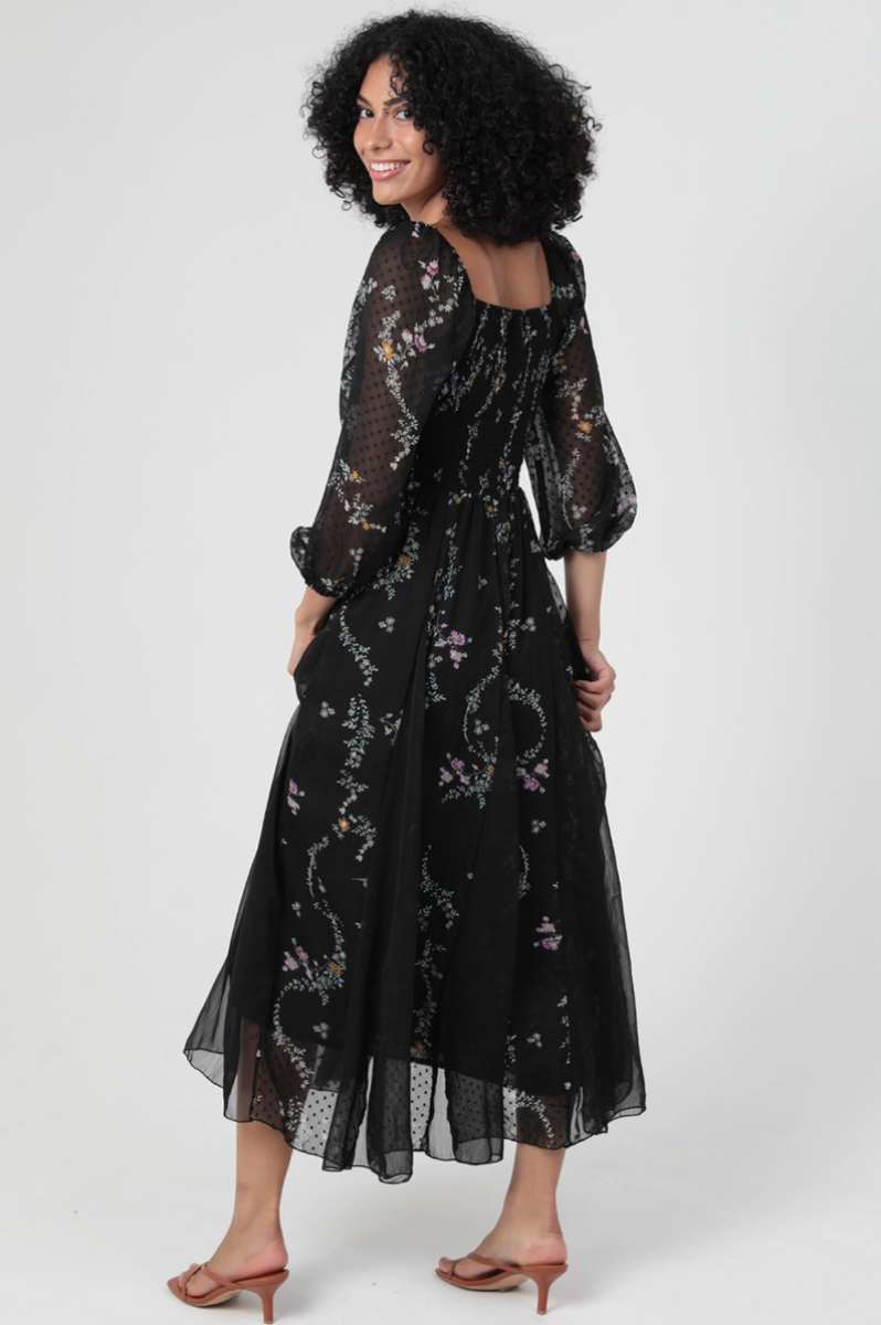 •GODETTE• semi-sheer twist front midaxi dress