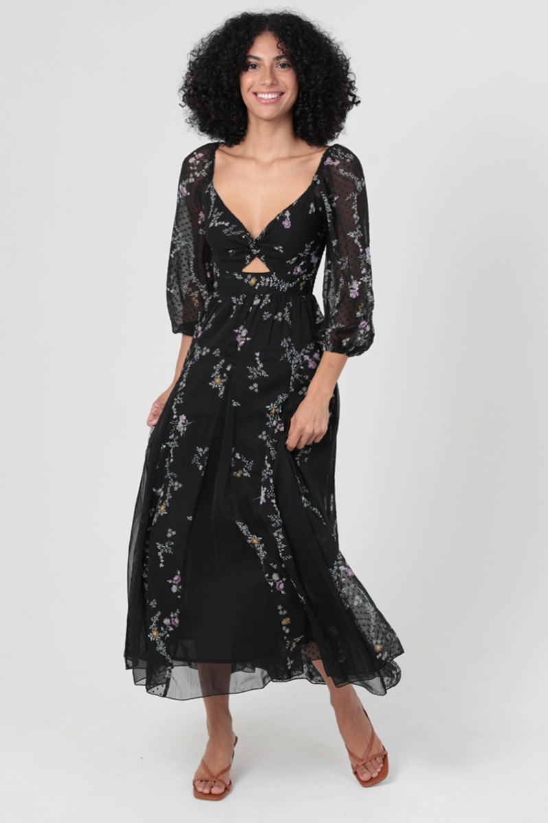 •GODETTE• semi-sheer twist front midaxi dress