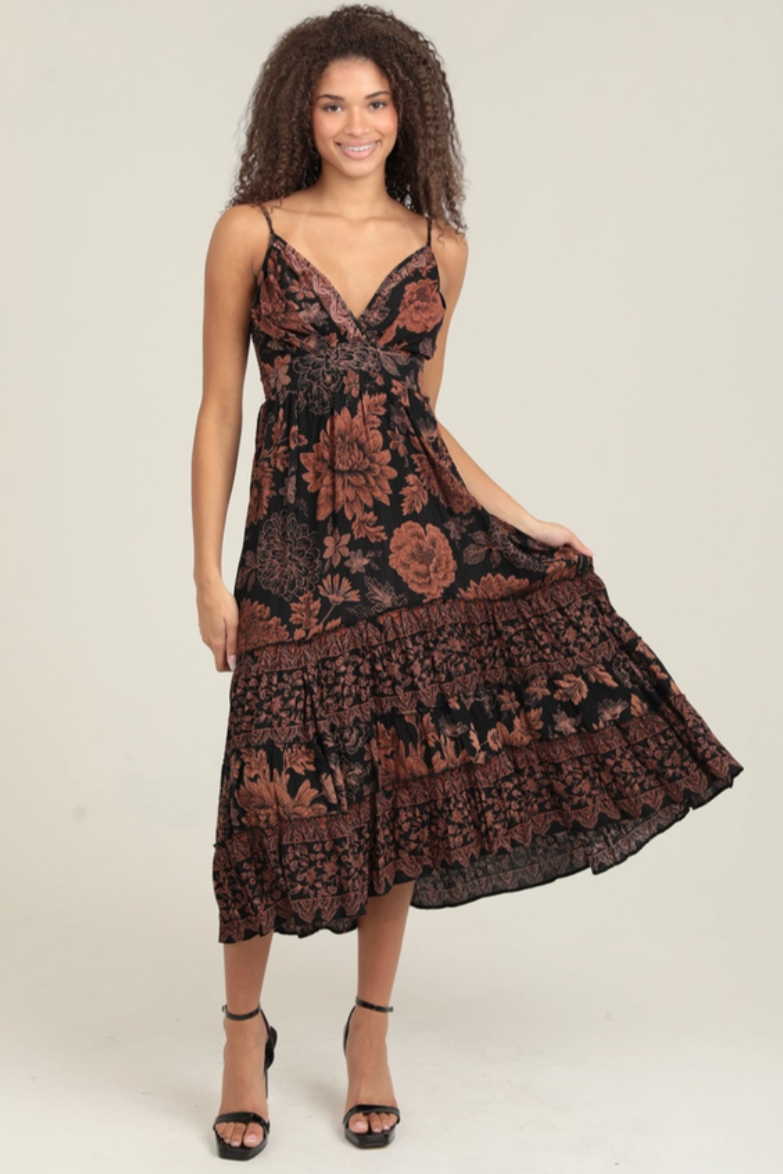 •SIENNA• dark floral midaxi dress