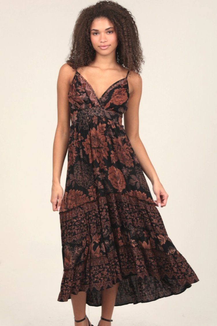 •SIENNA• dark floral midaxi dress