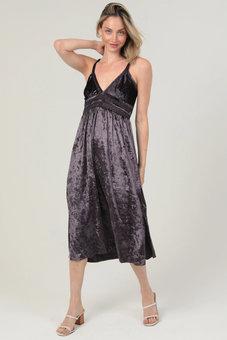 •CINDER• crushed velvet midi dress