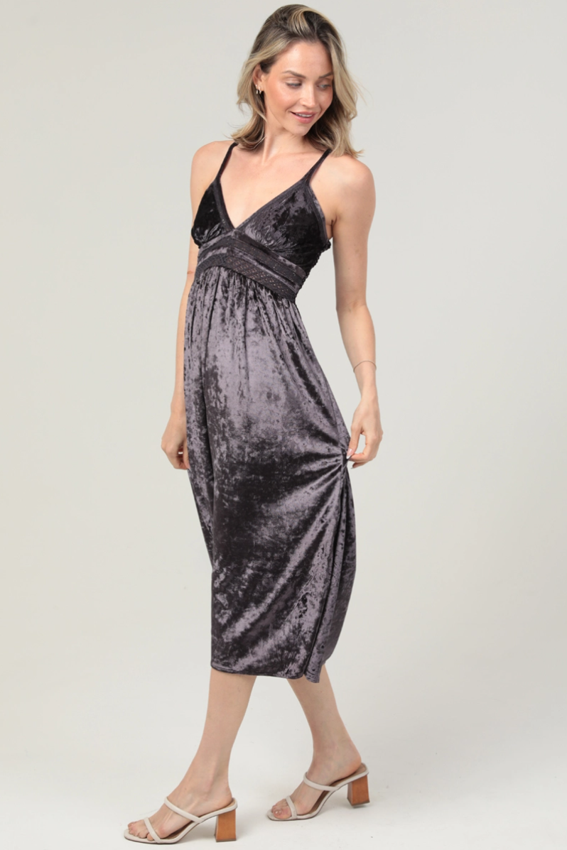 •CINDER• crushed velvet midi dress
