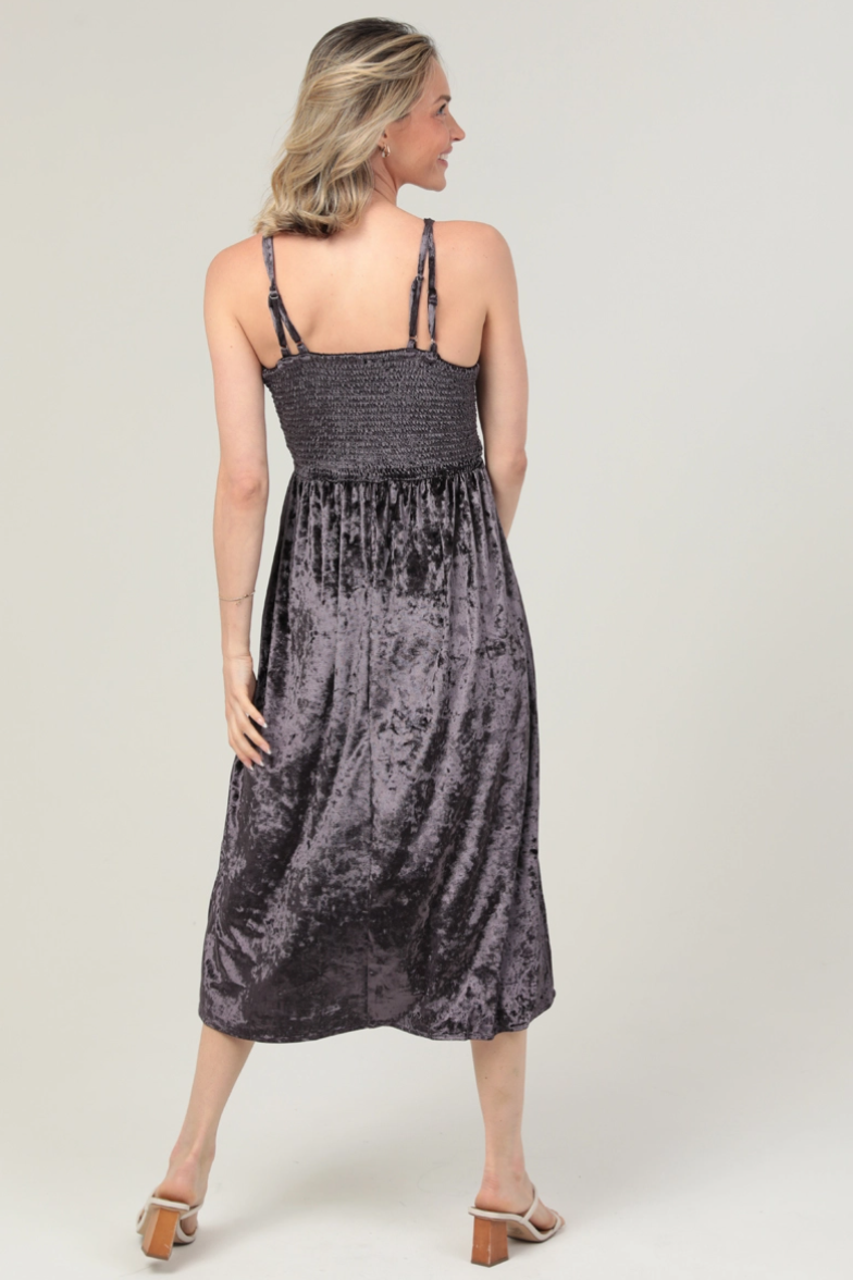 •CINDER• crushed velvet midi dress