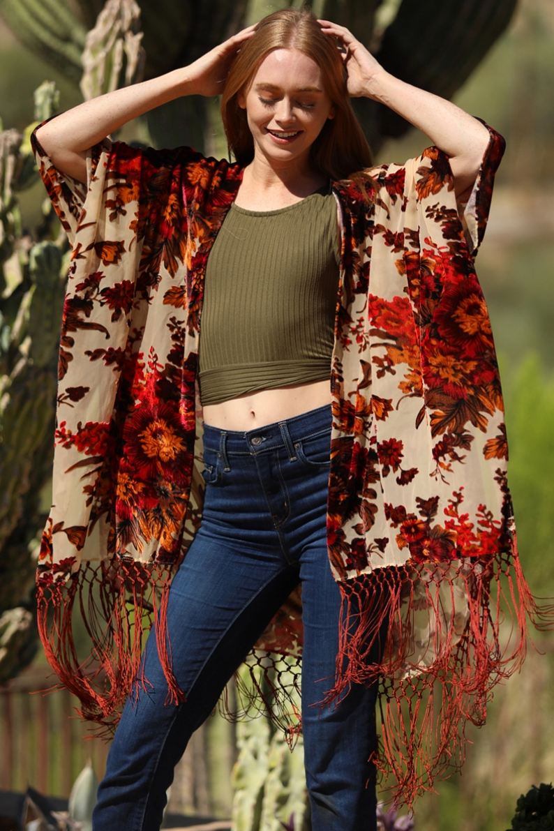 •CARMEN• tasseled velvet burnout cardi