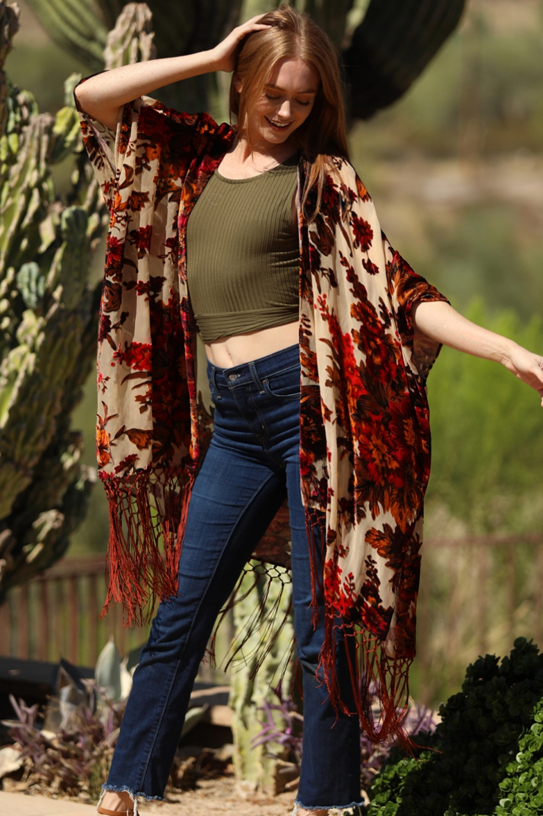 •CARMEN• tasseled velvet burnout cardi