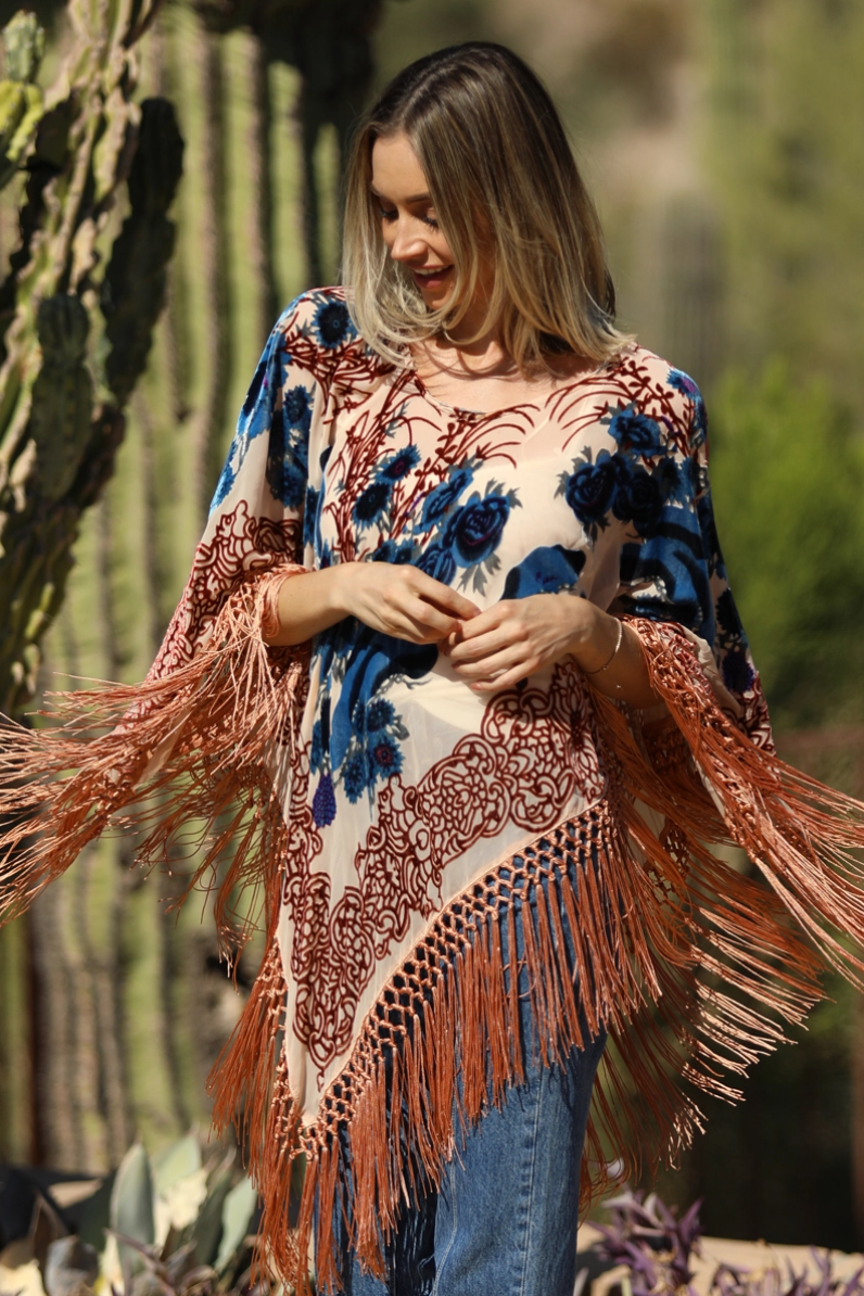 •LORRAINE• tasseled velvet burnout poncho