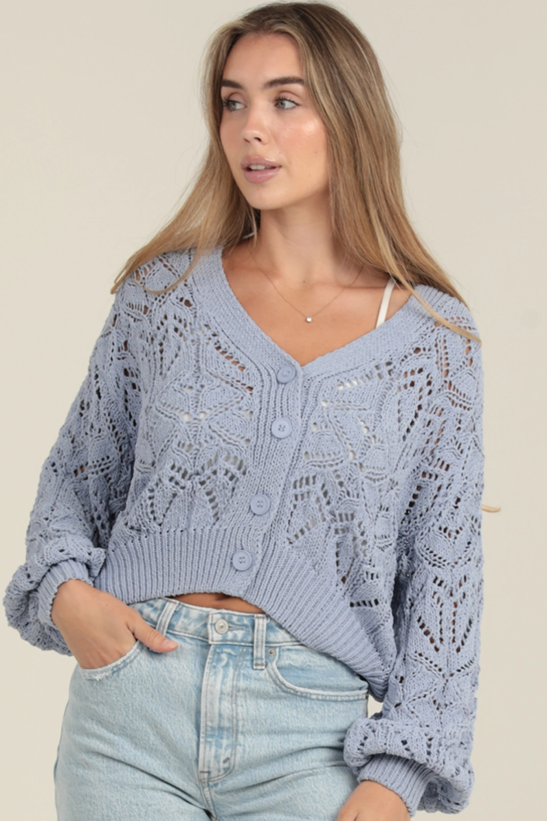 •KINSEY• button front open knit cardigan