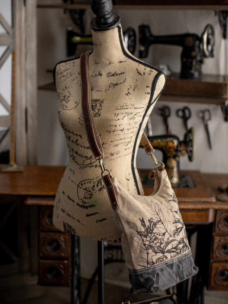 •PEONY BOTANIC• recycled canvas crossbody bag