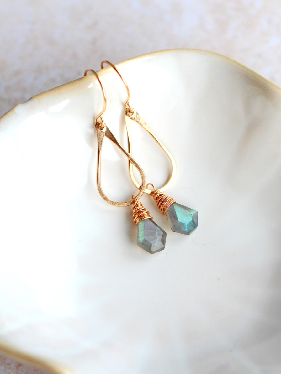 •PRISM HOOP• labradorite + gold earrings