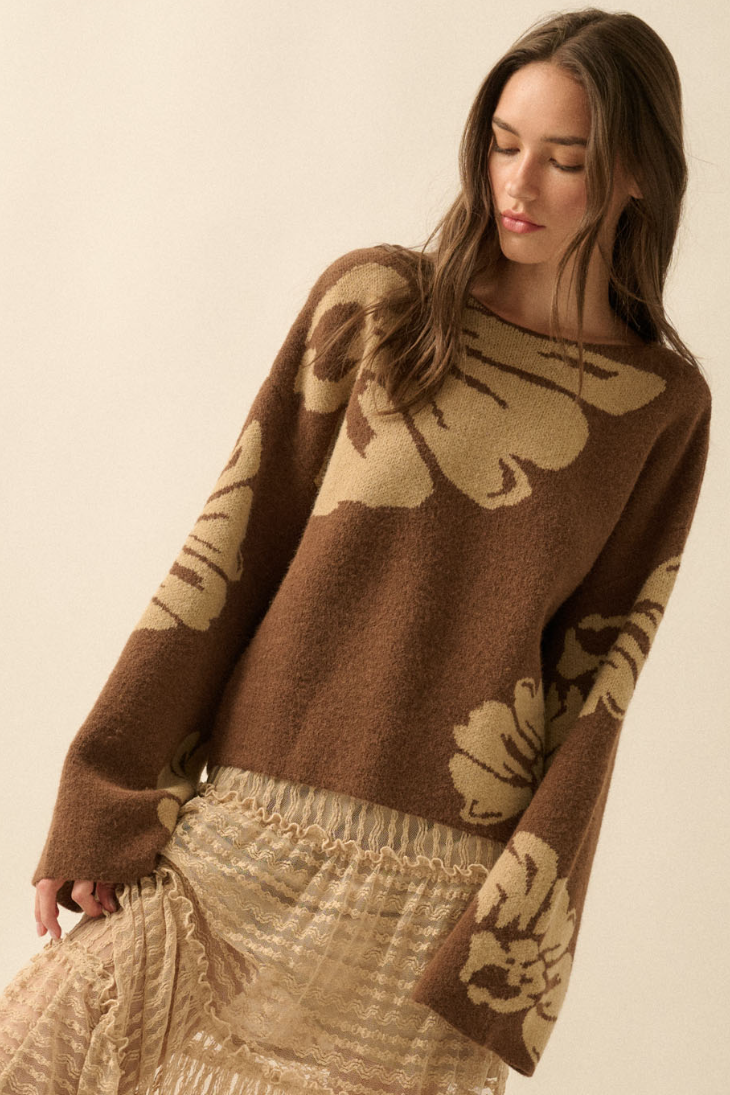 •ELIZA• floral jacquard knit sweater