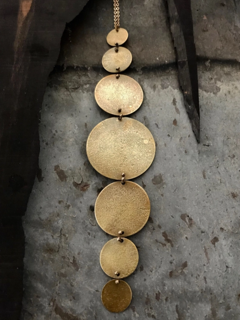 •FULL MOONS• brass necklace (18" long + 7" drop)