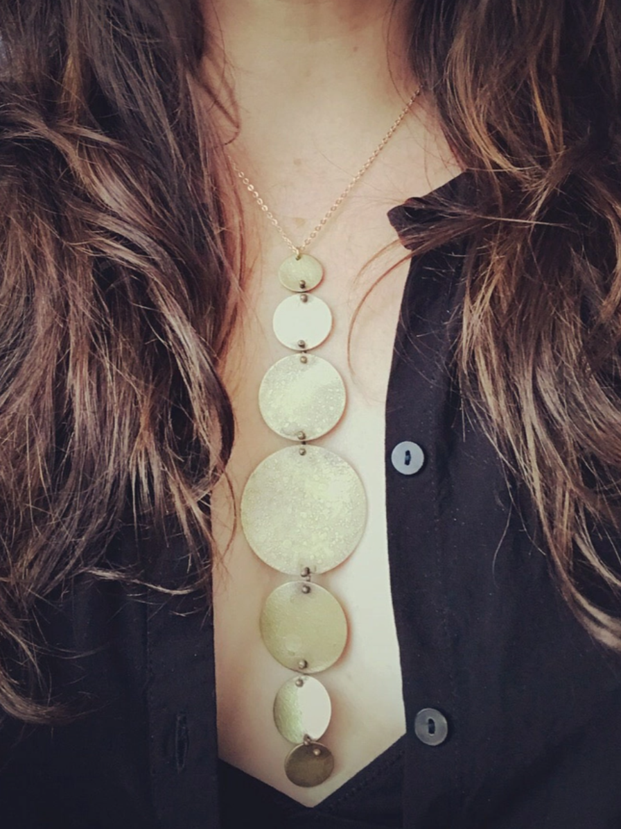 •FULL MOONS• brass necklace (18" long + 7" drop)