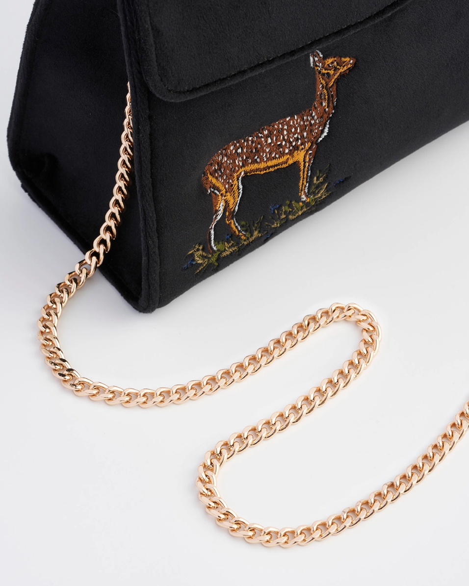 •DEER & MOON• embroidered velvet tote
