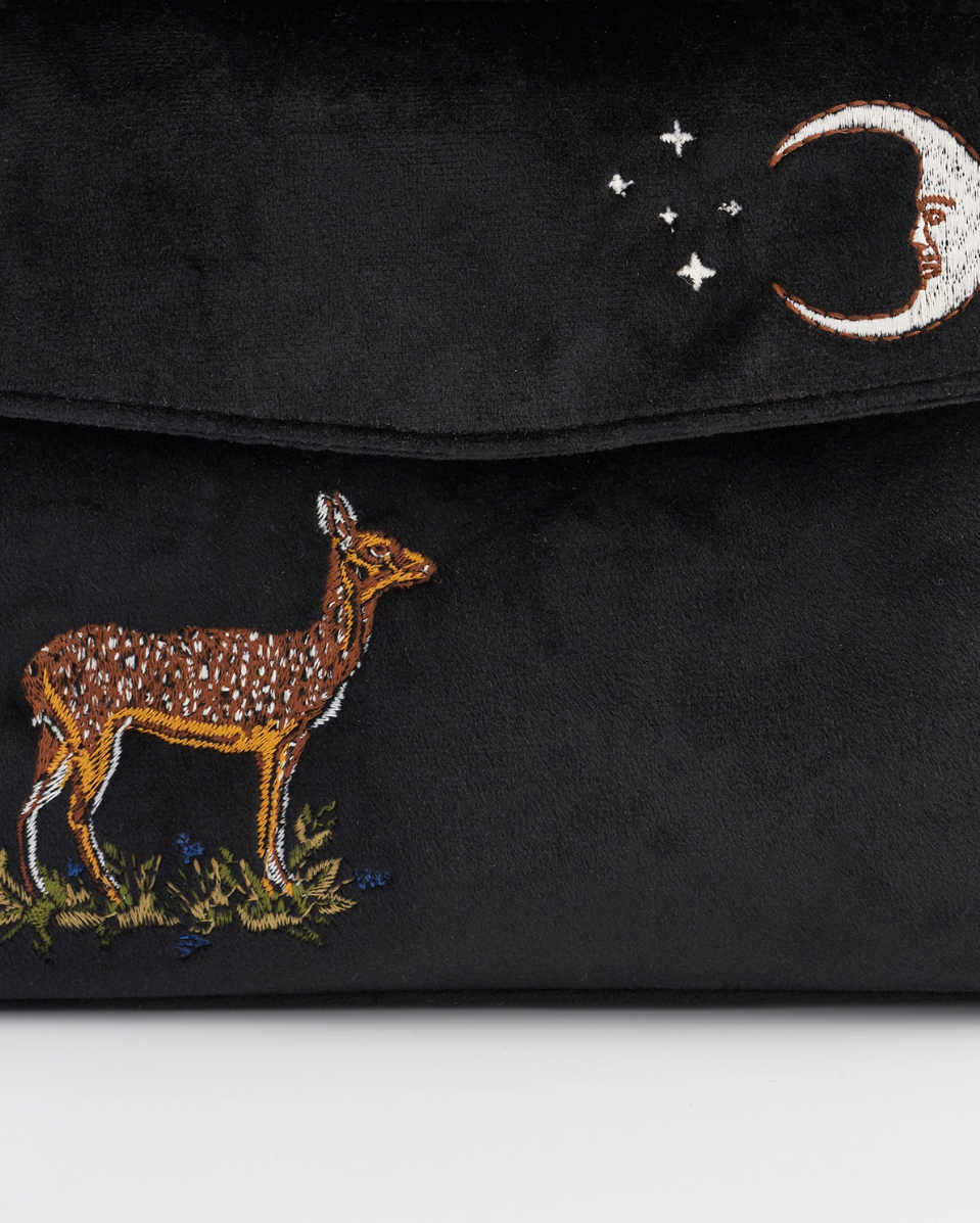 •DEER & MOON• embroidered velvet tote