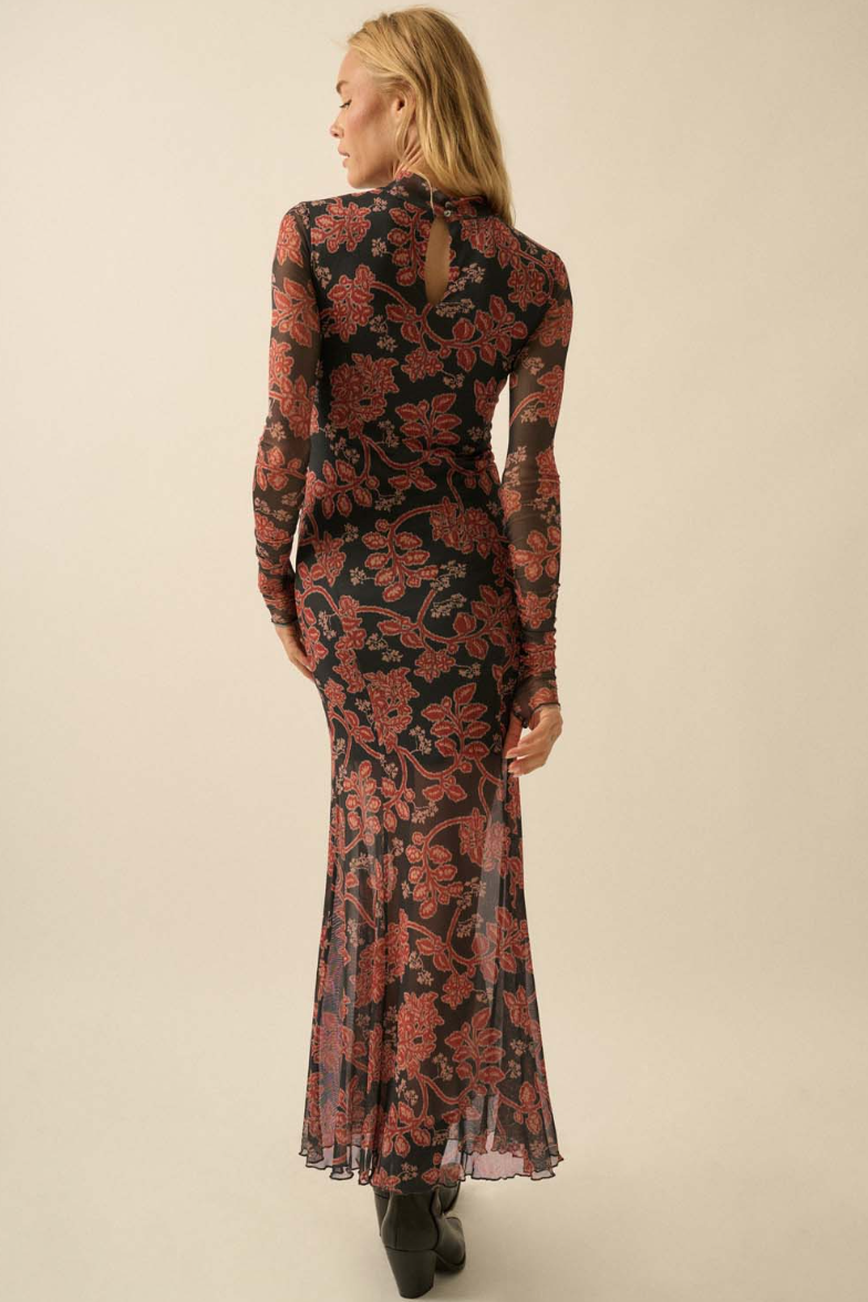 •MEI• floral mesh maxi dress