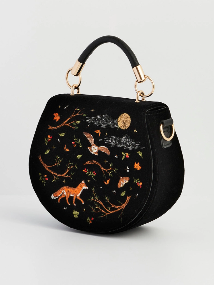 •FOX & OWL• embroidered velvet saddle bag