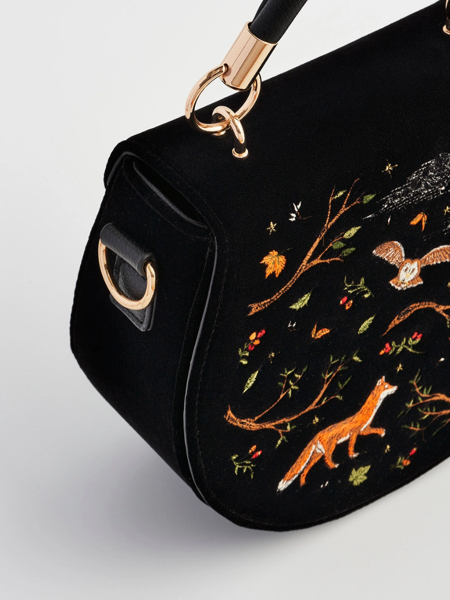 •FOX & OWL• embroidered velvet saddle bag
