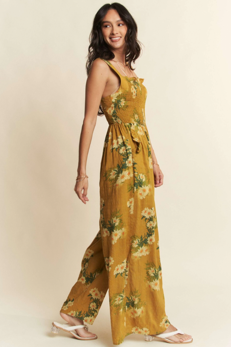 •APRIL - MUSTARD• floral smocked bodice jumpsuit