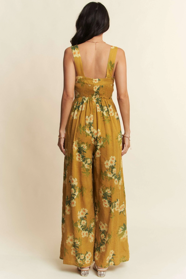 •APRIL - MUSTARD• floral smocked bodice jumpsuit
