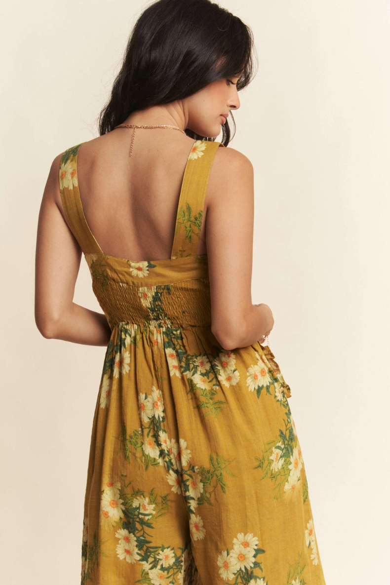 •APRIL - MUSTARD• floral smocked bodice jumpsuit