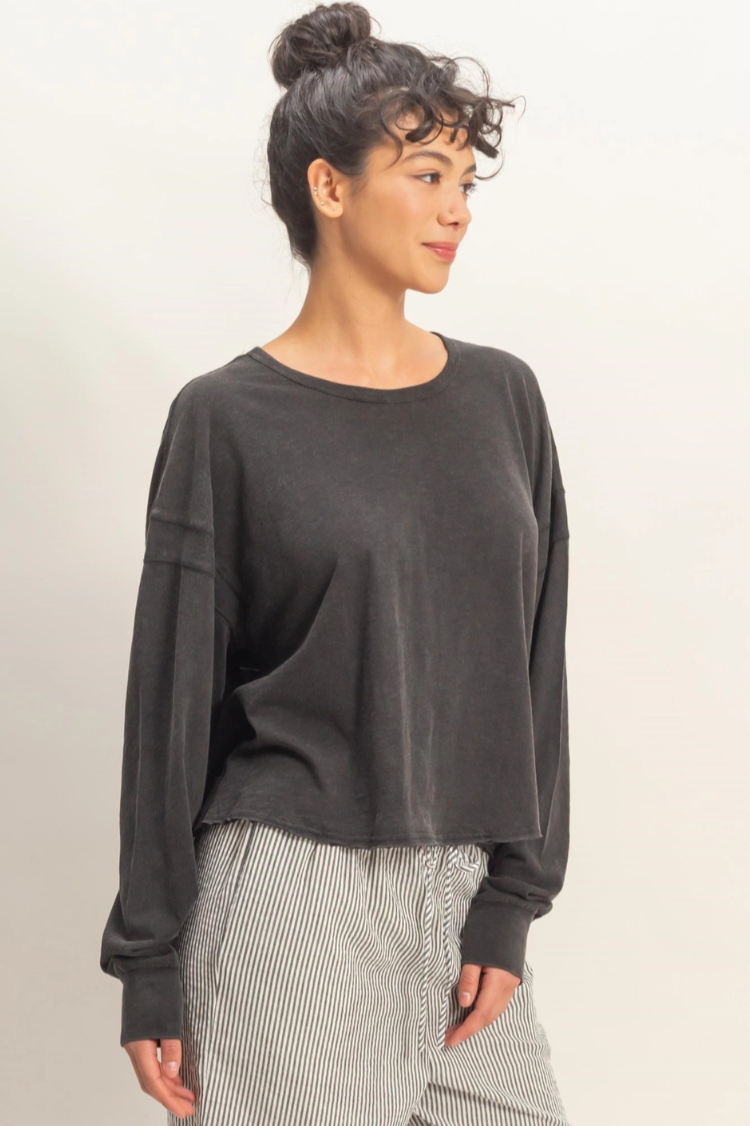 •TONYA• long sleeve open back top