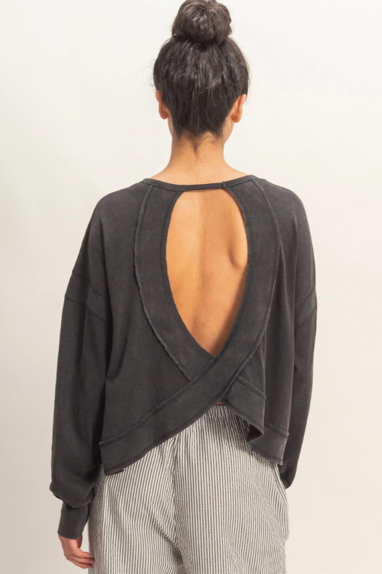 •TONYA• long sleeve open back top