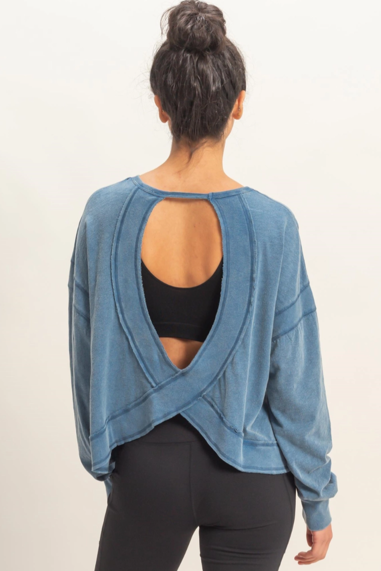 •TONYA• long sleeve open back top