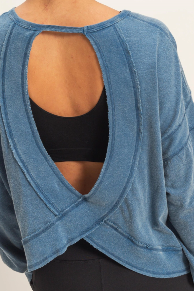 •TONYA• long sleeve open back top