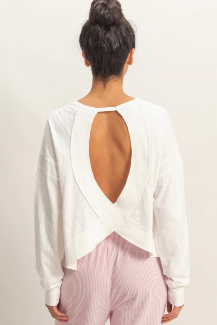 •TONYA• long sleeve open back top