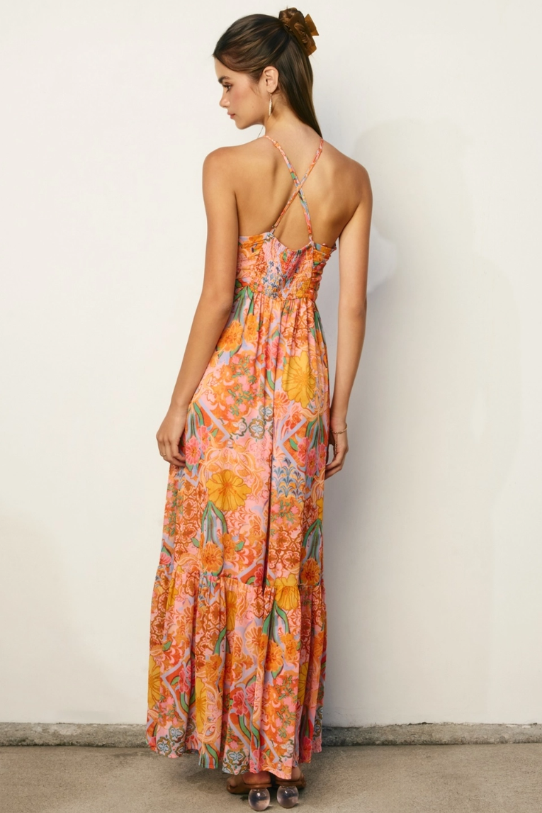 •SUN CONURE• halter maxi dress