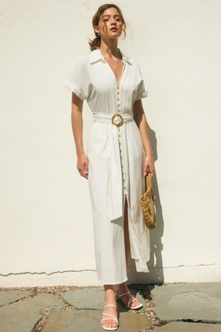 •GISELLE• linen blend collared midaxi dress