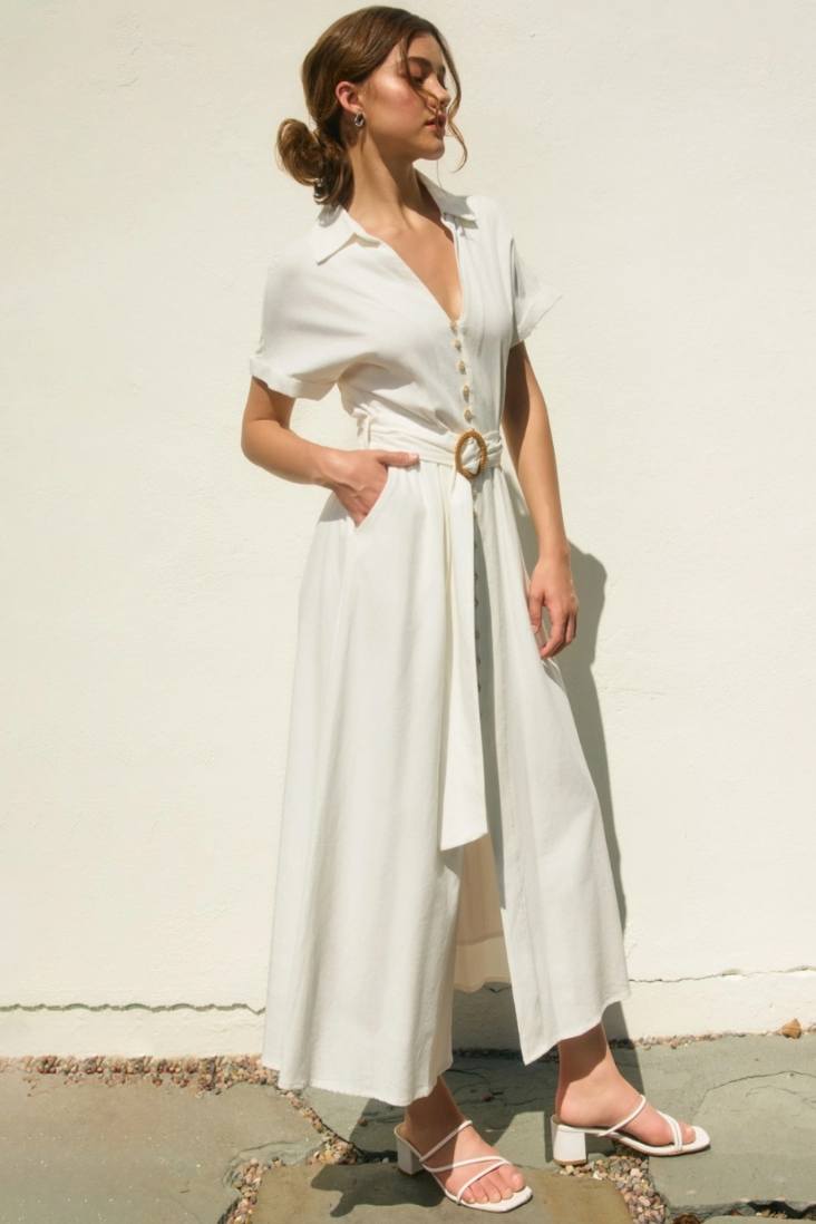 •GISELLE• linen blend collared midaxi dress