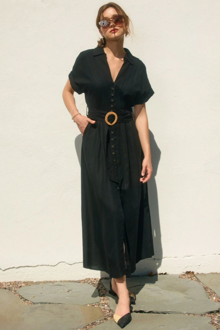 •GISELLE• linen blend collared midaxi dress