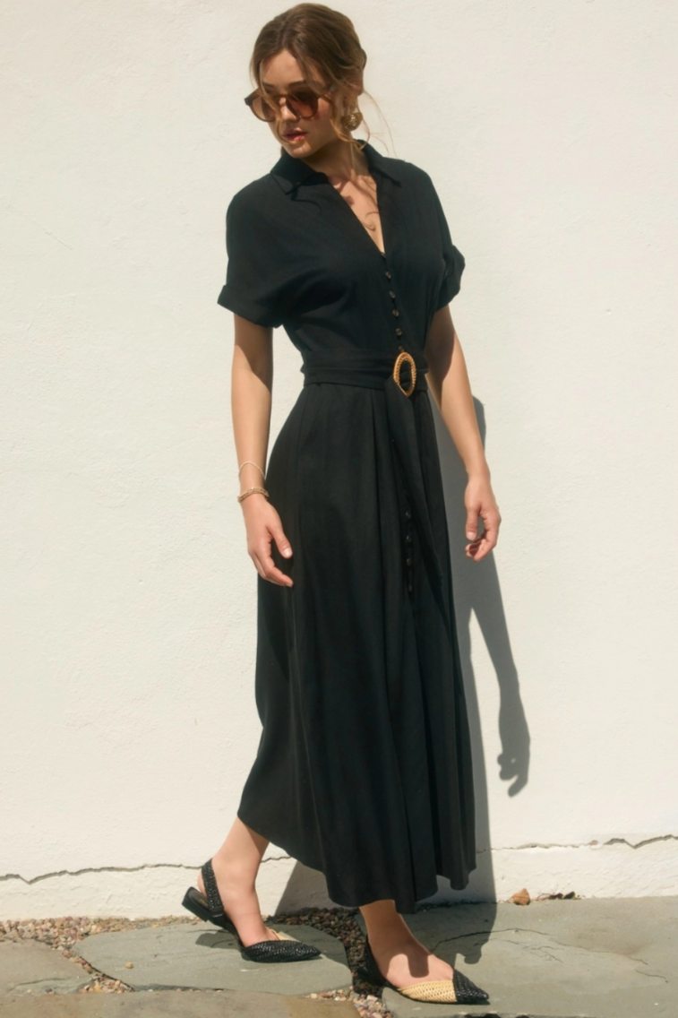 •GISELLE• linen blend collared midaxi dress