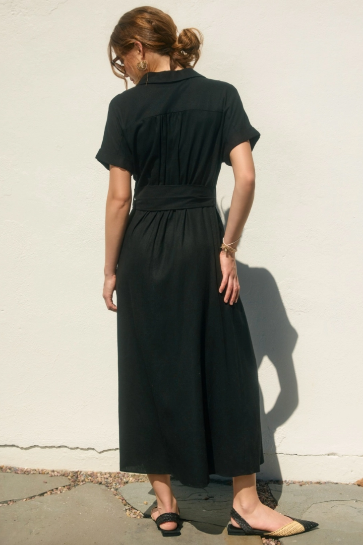 •GISELLE• linen blend collared midaxi dress