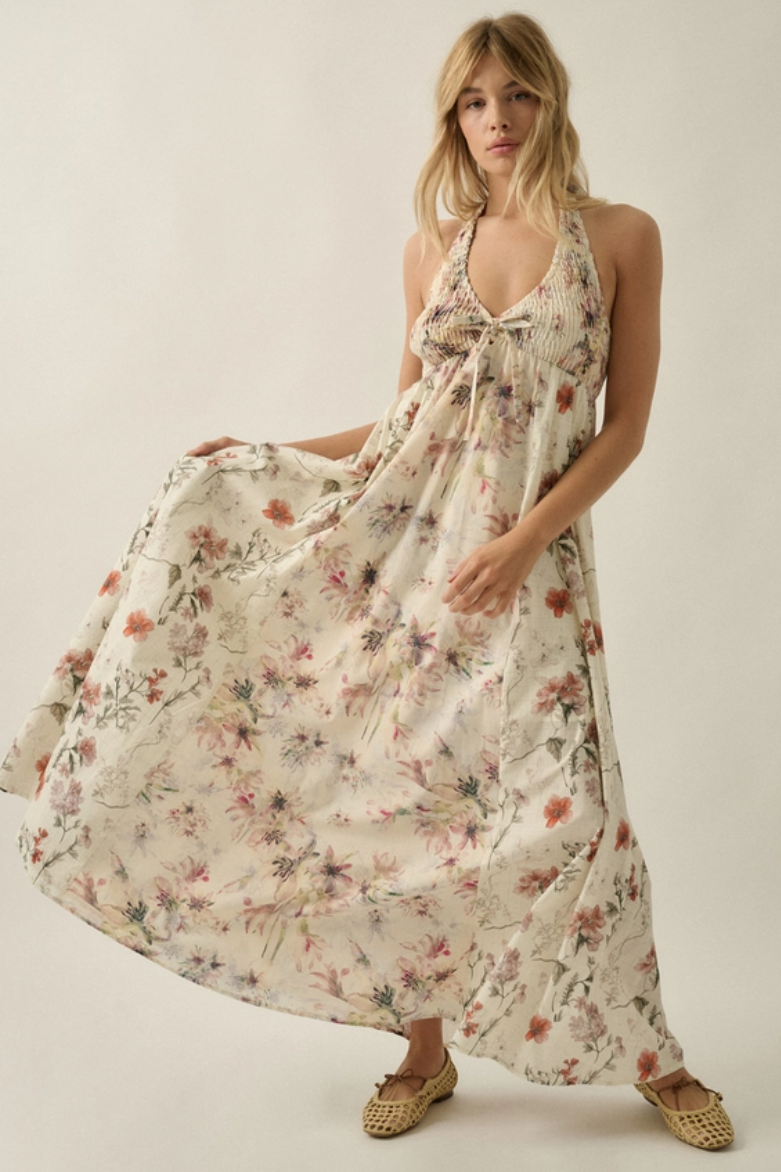 •AMANDA• soft floral halter maxi dress