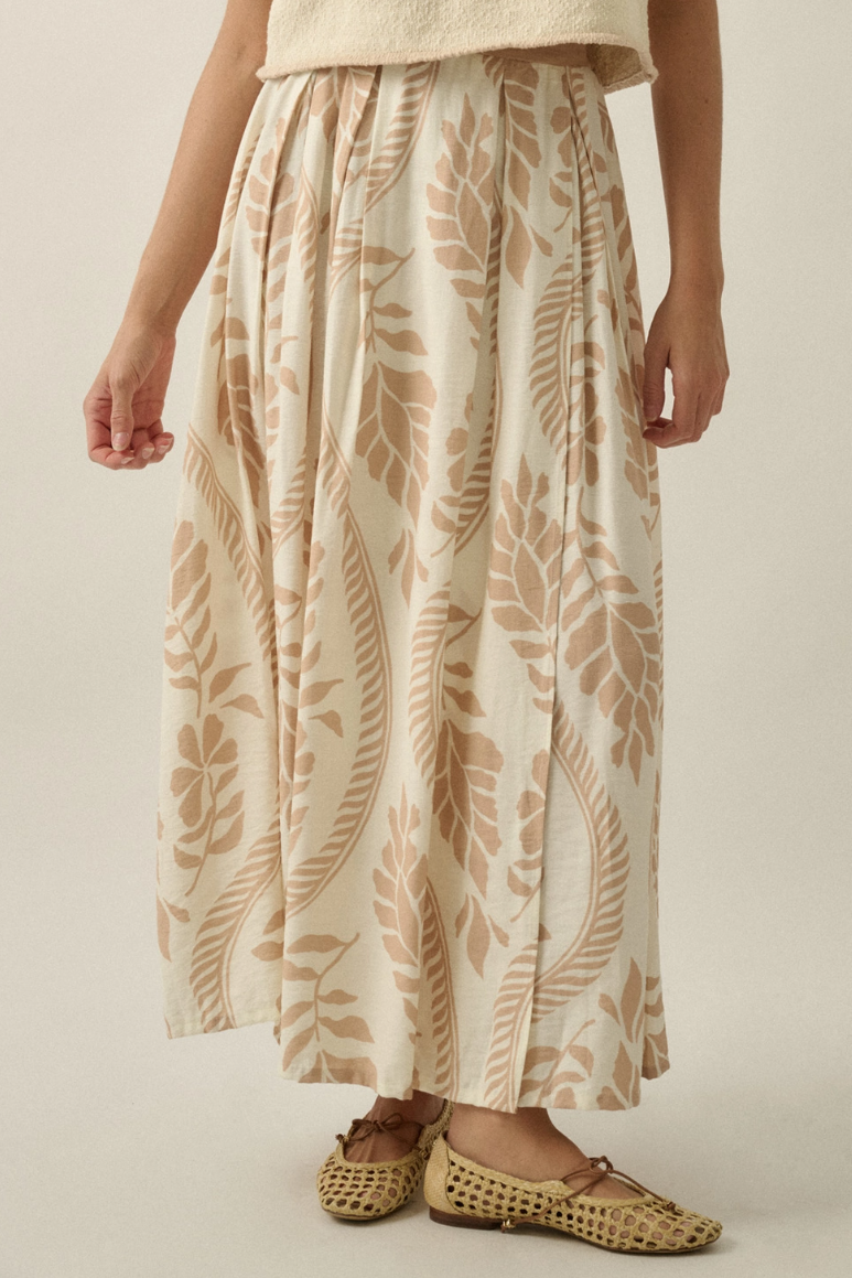 •RAI - TAUPE• floral pleated maxi skirt