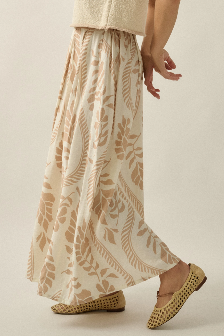•RAI - TAUPE• floral pleated maxi skirt