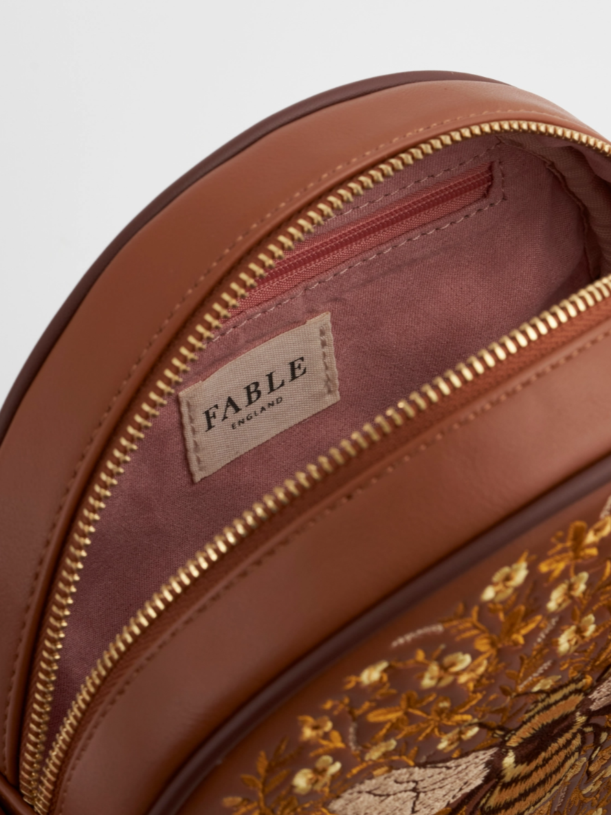 •BUMBLEBEE BLOOM• embroidered vegan leather circle purse