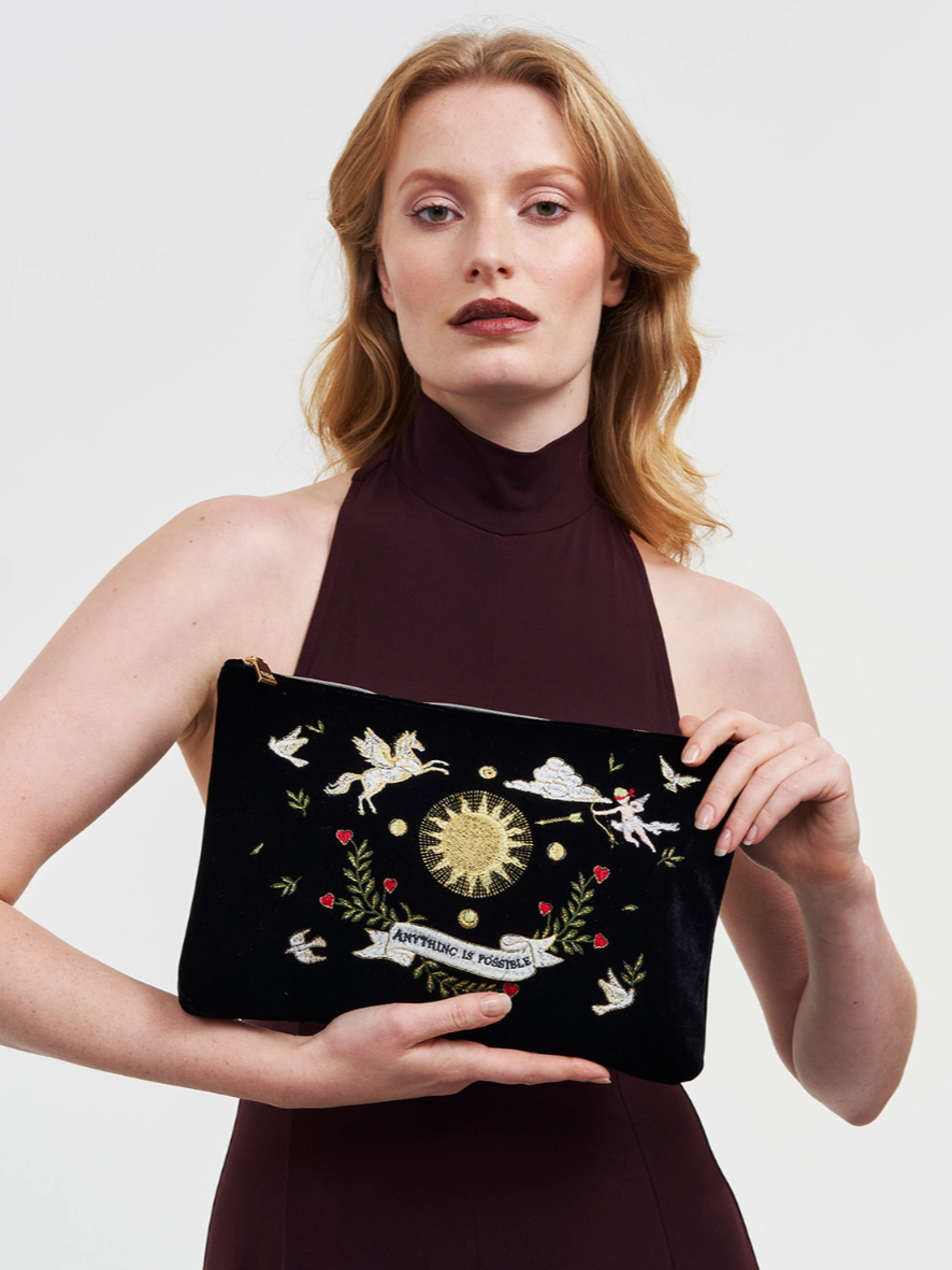 •CELESTIAL LOVE• embroidered velvet pouch