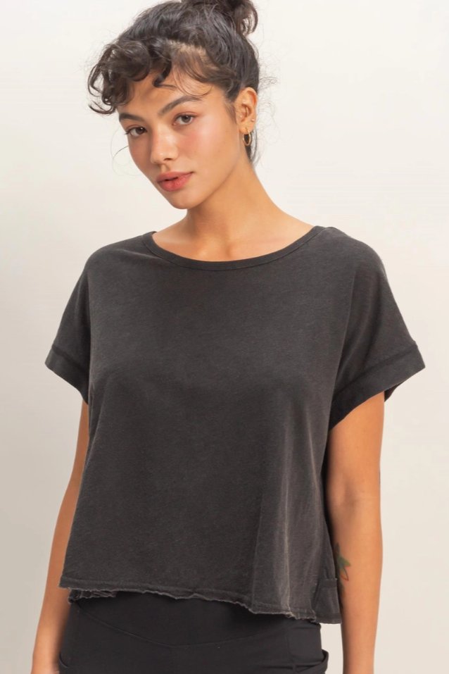 •TONYA• short sleeve open back top