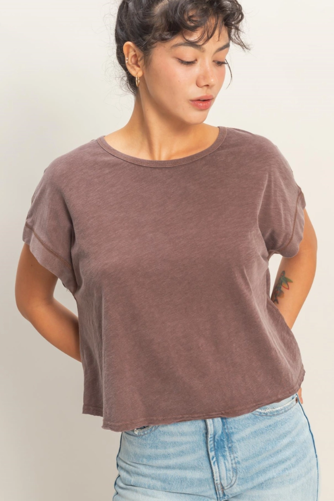 •TONYA• short sleeve open back top